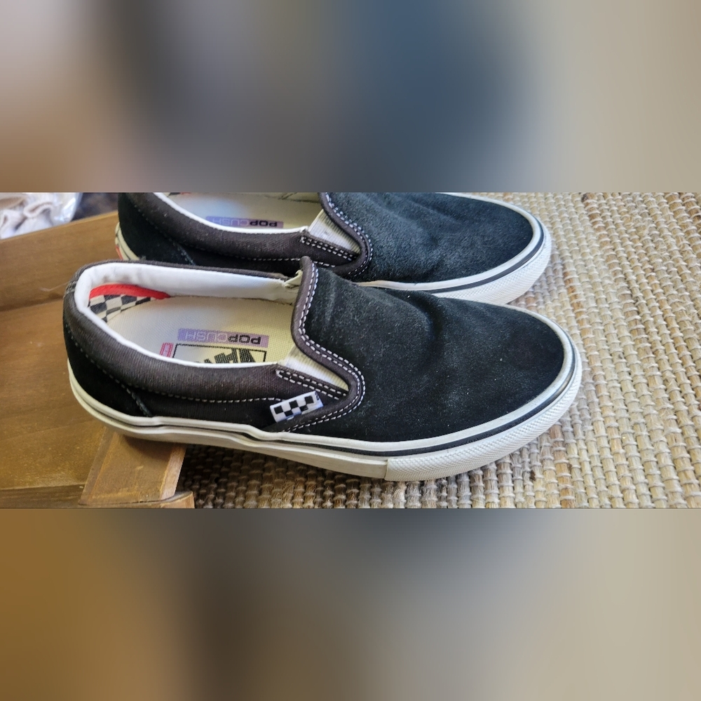 Vans Skate Slip-On Shoes Black/White PopCush Suede/Canvas 5.5 EUC - Picture 4 of 10